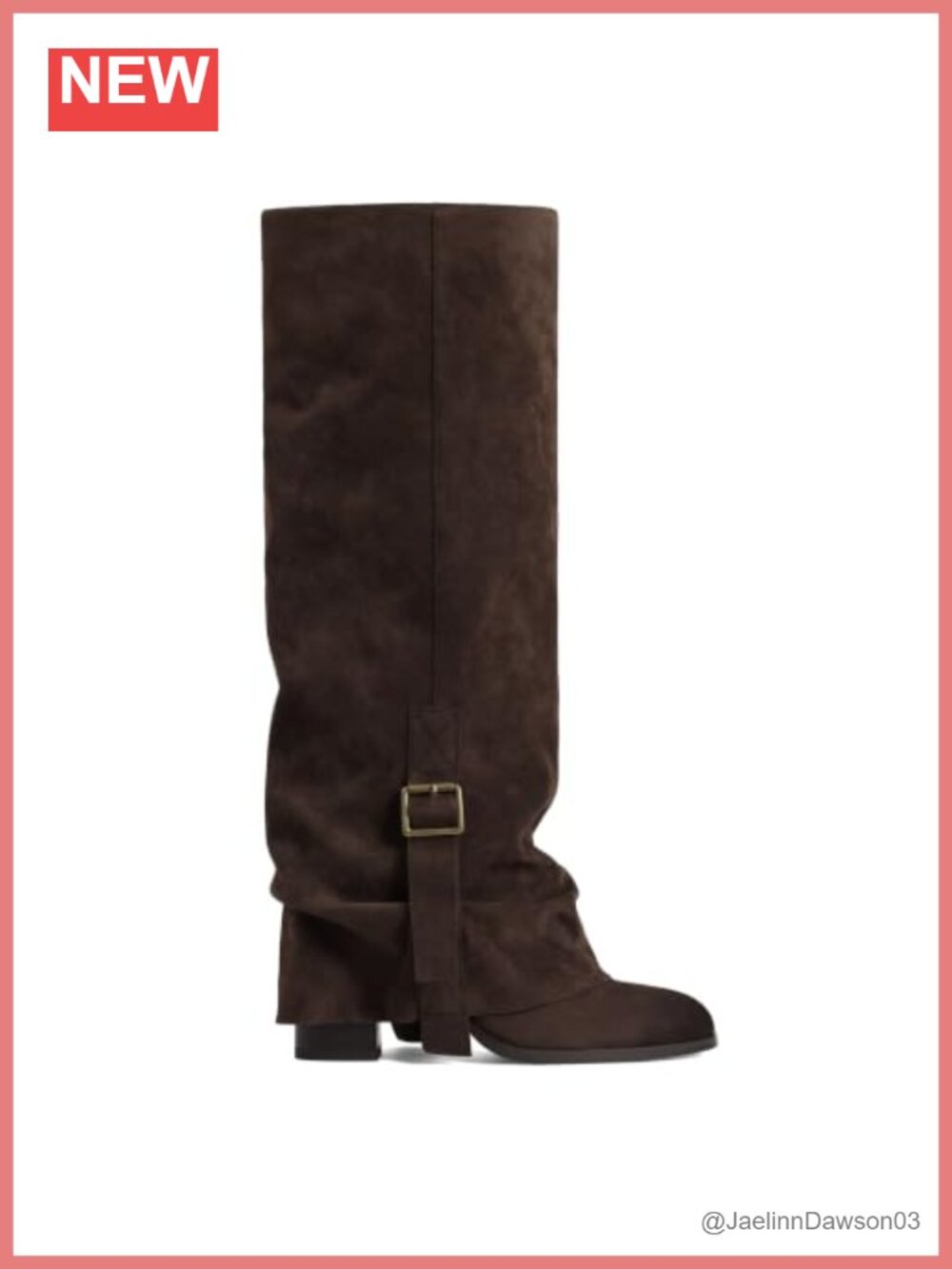 Women's Fold Over Slouch Knee High Boots Faux Suede Round Toe Chunky Block Heel
